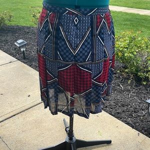 Red and blue handkerchief pleated skirt